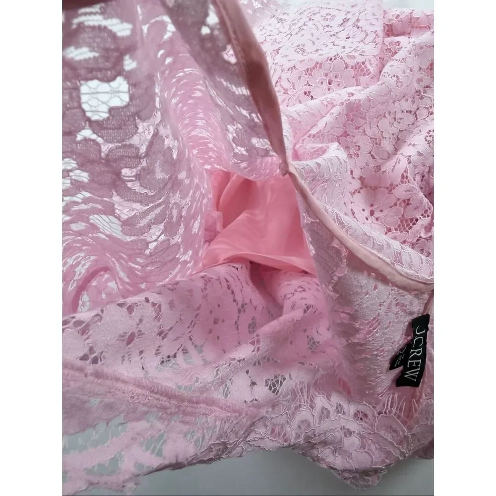J.Crew Scalloped Lace Mockneck Top Pink Floral Lined Womens Size 12 Blouse NWOT - Picture 4 of 10